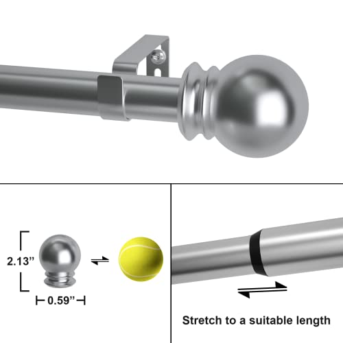 Urline Ball Caps Curtain Rod,Retractable Curtain Rods For Windows 18 To 36 Inch,Curtain Rod With Classic Round Finials, Including Curtain Rod Mounting Bracket, Silver. #TOP1
