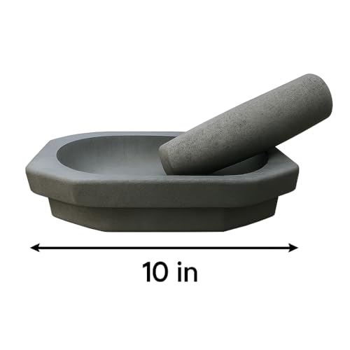 EZAHK Kalvam Stone Mortar and Pestle Set, UnPolished for Spices, Okhli Masher, Khalbatta Stone, Home Decor, Musal, Well Design for Kitchen, Home, Herbs (10 inch) Big size.
