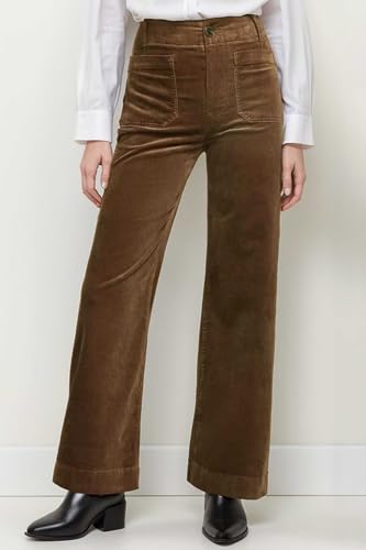Corduroy Pants Women Elastic Waist Flare Pants Bell Bottom Business Casual Trousers Pants for Women Brown2