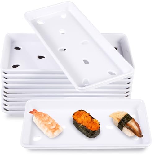 Acellegic 12 Pack Sushi Plates with Drip Holes Melamine White Drain Sashimi Plate 8 Acellegic 12 Pack Sushi Plates with Drip Holes Melamine White Drain Sashimi Plate 8