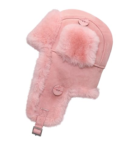 Zavelio Winter Trapper Fur Hat for Women Men - Trooper Aviator Genuine Leather Shearling Sheepskin Ushanka Hat
