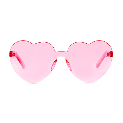 GIFIORE Heart Sunglasses for Women Cute Rimless Heart Shaped Sun Glasses Candy Color Shades (Pink)