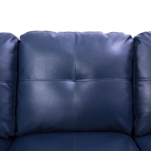 Image of L-Shaped 3-Piece Semi PU Synthetic Leather Sofa with Storage Ottoman Set, Sectional Couch Sofa Set for Living Room, Office, Small Space, Blue