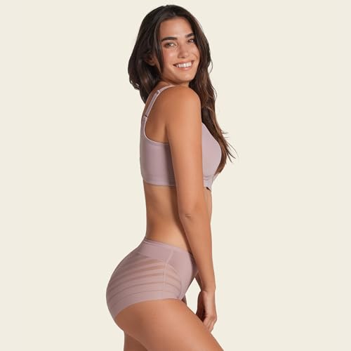 Image of Leonisa High Waisted Invisible Tummy Control Shapewear for Women - Stripe Lace Ladies Underwear Panties