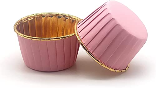 Image of Jubilant 50 Pcs Cupcake Liners, Aluminum Foil Paper Muffin Liners, Gold Cupcake Baking Cups, Disposable Little Baking Cups for Party Wedding Festival (Pink) (Pink, 50)