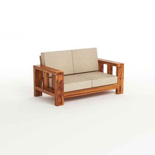 Image of Solid Sheesham Wooden 2 Seater Sofa Set - Two Seater Sofas with Comfortable Cushion | Wooden Sofa 2 Seater for Living Room Home & Office Furniture Decor (Honey, Haney2 Seater)