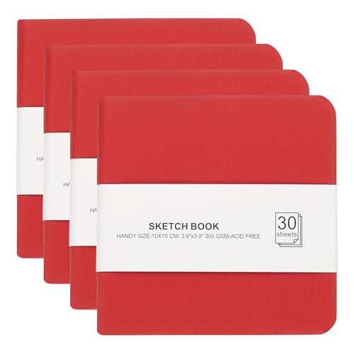 PATIKIL Cuaderno de bocetos de papel de acuarela de 4 x 4, 4 unidades, 300 g/m², 200 libras, sin ácidos, cuaderno de acuarela, blocs de papel para pintar, color rojo