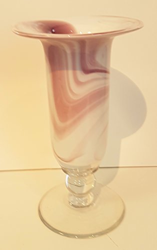 Oberstdorfer Glashütte Violet vaas met voet tulpenvaas gekleurde glazen vaas met grote opening paars wit gemarmerd decoratief kristalglas bloemenvaas aan de voet mondgeblazen hoogte ca. 25 cm - Afbeelding 5