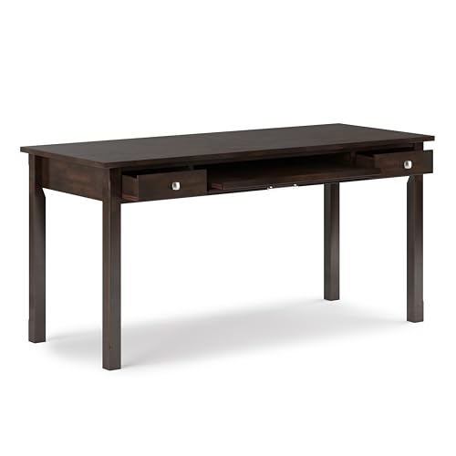 Image of SIMPLIHOME Avalon Desk - 60 Inch Wide Solid Wood Writing Desk in Brunette Brown, Contemporary Home Office Computer Table for Workspace or Study with 2 Drawers and Flip-Down Keyboard Tray