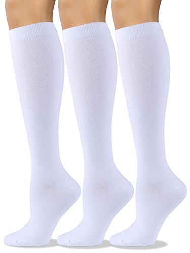 COTTON DAY Women's Soft Combed Cotton Knee High Long Calf Dress Socks Seamless Toe Shoe Size 9-11 White