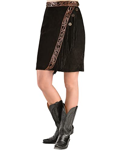 Women's Tooled and Fringe Sedona Suede Skirt - Sedona Blk