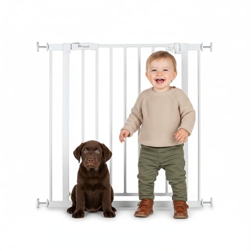 hauck Open N Stop 2, Weiß – Schutzgitter Treppe und Tür 75–80 cm – Kindersicheres Absperrgitter ohne Bohren – Manuelle 1 Hand Öffnung – nur für Innen