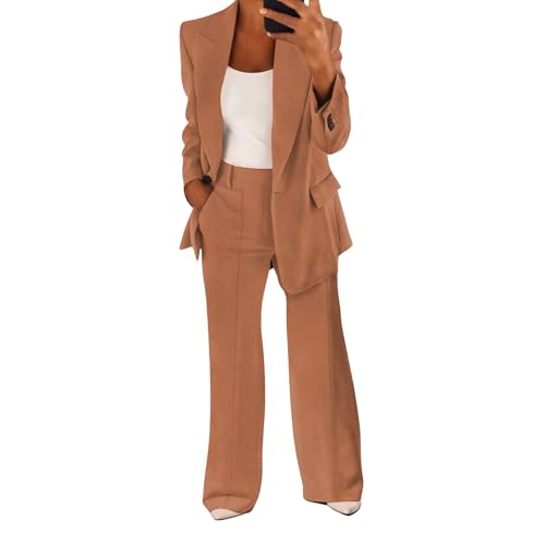 ZWRXW Women's 2 Piece Blazer Set Dressy Blazer Pants Suit Set Button Blazers Jackets Wide Leg Pant Sets Office Work Clothes2