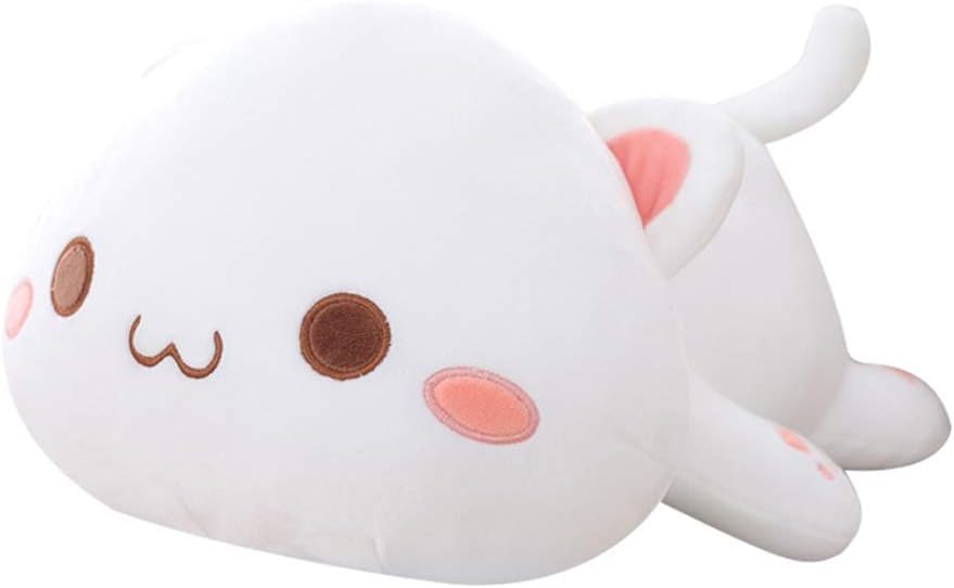 Image of Sleeping Cat Stuffed Animals, Soft Plush Pillow Kawaii Kitten Toy Gifts for Kids (Grey Round Eyes) 35 cm
