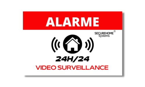 SecureHome Systems - Lot de 8 autocollants fond blanc dissuasifs vol 8,5x5,5cm - Alarme + Video surveillance - Haute qualité, résistance pluie et UV Cover