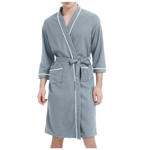 Generisch Albornoz de spa para hombre, ligero, largo, con bolsillo, suave, agradable al tacto, cómodo, para centro de bienestar, sauna y relajación