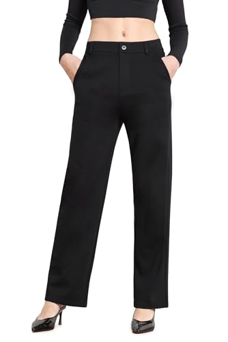 Balleay Art Women Straight Leg Dress Pants High Elastic Waisted Slacks Business Casual Work Office Trousers