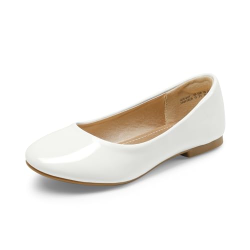 DREAM PAIRS Girls Dress Shoes Slip on Ballerina Flats for Wedding/Party 13 Little Kid White/Pat