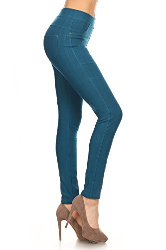 Leggings Depot Women s Cotton Blend Stretch Pull-on Jeggings with Pockets-J04-1004OS-TEAL