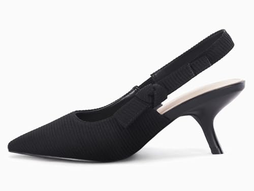 Image of Coutgo Womens Slingback Kitten Heels Closed Pointed Toe Bowknot Knitted Slip On Work Pumps Dress Shoes