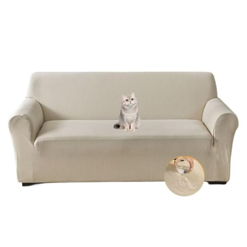 NUBAGO ソファーカバー 撥水加工 3人掛け 肘付き 無地 北欧風 ストレッチ フィットタイプ クッションカバー付き 犬 猫 キズ防止 滑り止め 柔らかい 伸縮素材 縦横弾力 洗える 超便利 四季適用 ホワイト