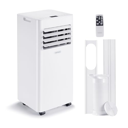 VonHaus Air Conditioning Unit 9000 BTU – Portable Air Conditioner, Dehumidifier Mode, Air Con, Window Venting Kit, Remote Control, 4 Modes, 2 Speeds, 24hr Timer, LED Display, x4 Wheels, Carry Handles