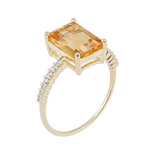 10K Yellow Gold Emerald-Cut Citrine And White Topaz Ring #TOP1