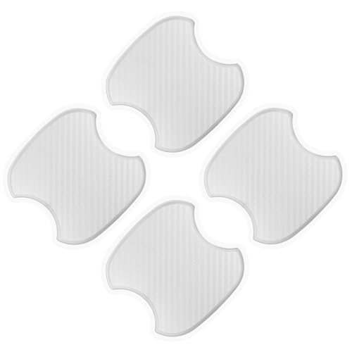 TANGSEN 4Pcs Universal 3D Carbon Fiber Texture Automotive Door Cup Handle Recess Paint Protector Cover Scratch Non-Marking White Translucent Silicone Personalize Pad Sticker (M)