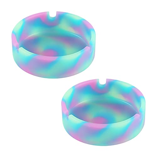 Silicone Ashtray for Cigarettes Ash Tray Smoking Weed Cigar Holder Cute Round Rubber Cool Novelty Sets for Patio Outdoor Under 10, Medium Size, Pack of 2