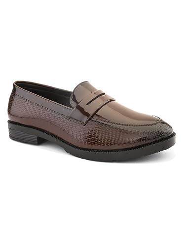 Image of STANPHORD Mens Loafers Men tan petant Leatherette Wrinkle Free Shiny Glossy Formal Office wear Slip on Moccasins Loafers Penny Shoes Without Laces