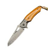 DGHFOP Klappmesser einhandmesser Multifunktions Taschenmesser Damaszener-Muster Survival Knife Einhandmesser für Outdoor & Survival