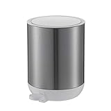 Waste Bins Round Barrel Stainless Steel Trash Can Pedal Type Household Garbage Can with Cover Simplicity Creative Covered Closable Trash Bin 5L/1.3 Gallon Kitchen Trash Can (Color : Blue) (White)