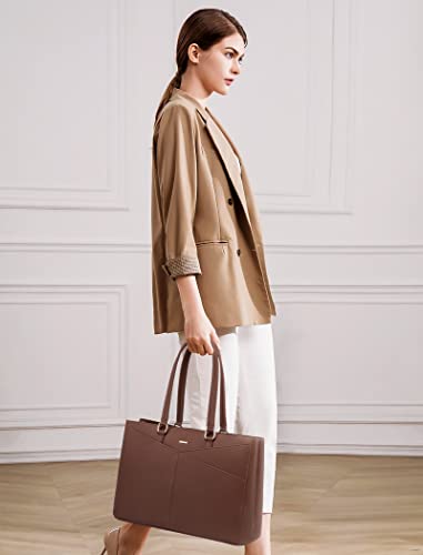 Image of LOVEVOOK Laptop Bag for Women 15.6 Inch Tote Bags Waterproof Leather Briefcase Computer Women Business Office Work Bag,Dark Brown