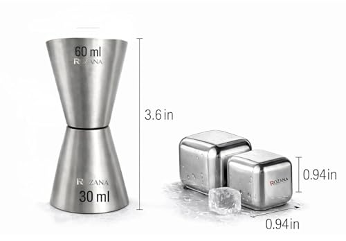 Image of Peg Measure 30 /60 ml with Steel Ice Cubes | Bar Measure Jigger for Drinks, Cocktails, Coffee & Mocktails | Premium Barware Combo (Combo Peg Measure Set)