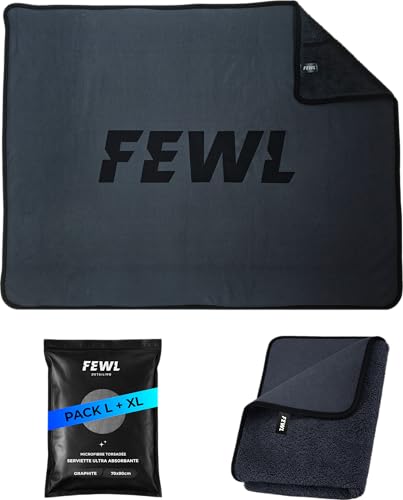 FEWL Lot 2 Serviettes Microfibres 90x70cm et 40x40 cm 800 GSM Ultra Absorbante – Chiffon de Séchage Voiture sans Rayures, Idéal Vitres, Carrosserie et Zones Délicates, Séchage Rapide