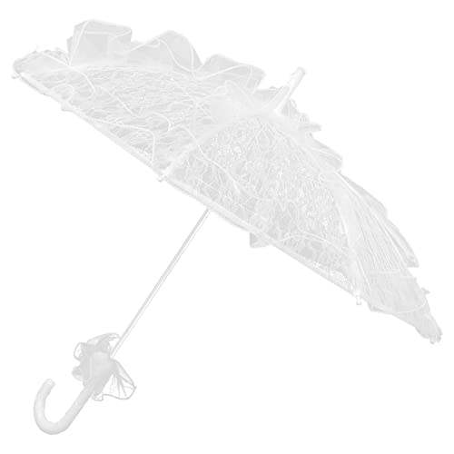 LUOEM White Wedding Lace Parasol Umbrella Wedding Bride Umbrella White
