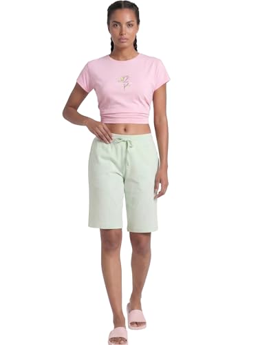 Image of Enamor Mid Rise Knee Length Drawstring Closure City Shorts for Women - Slim Fit, Soft and Breathable Cotton - E044