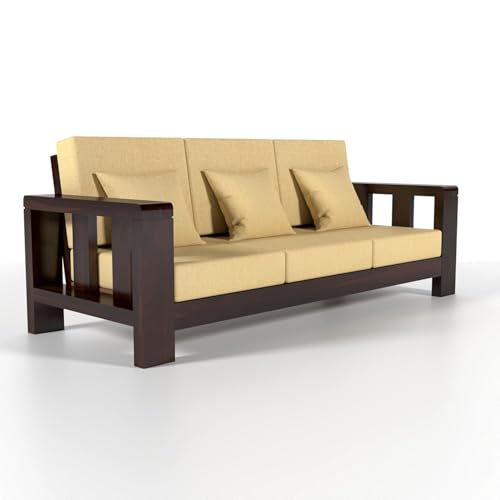 Image of Sheesham Wooden 3 Seater Sofa for Living Room | Solid Wood Sofa | Rosewood Sofa Set for Home & Office | Lounge (Walnut, 3 Seater)