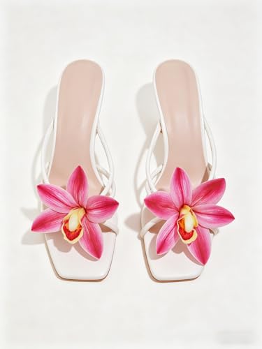 Image of MakeMeChic Women's Open Toe Floral Kitten Heels Flower Summer Beach Sandals