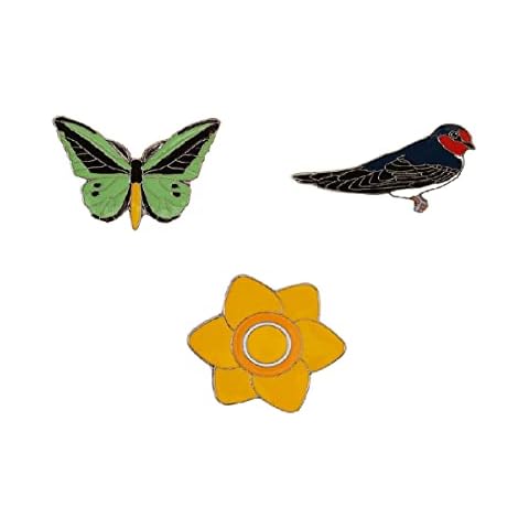 Marie Curie Limited Edition 3 Piece Pin Badge Set - Butterfly, Daffodil and Bird Cover