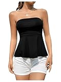 SHENHE Women's Strapless Ruffle Flared Peplum Tube Top Summer Casual Cute Top Shirt Black Small