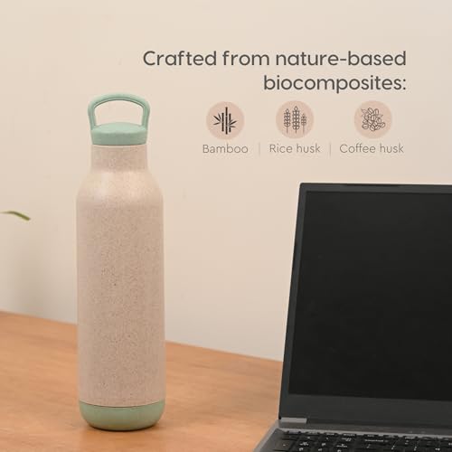 Image of Eha Earth Friendly Eco Spring Water Bottle for Office & Schools | Stainless Steel Water Bottle for Kids and Adults Made with Rice Husk | Leakproof |1 Unit, 900 ml | Celeste