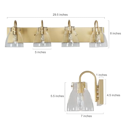 Image of KSANA Gold Bathroom Light Fixtures, 4-Light Modern Vanity Lights for Bathroom, 29.5-inch Large Bathroom Lighting Lights Over Mirror