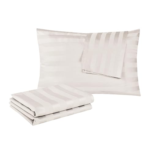 100% Egyptian Cotton Pillow Protectors Set of 2, 400 Thread Count Sateen Weave Cooling Pillowcase, Easy Care Zippered Style Pillow Covers (Stripe-Light Beige, King)