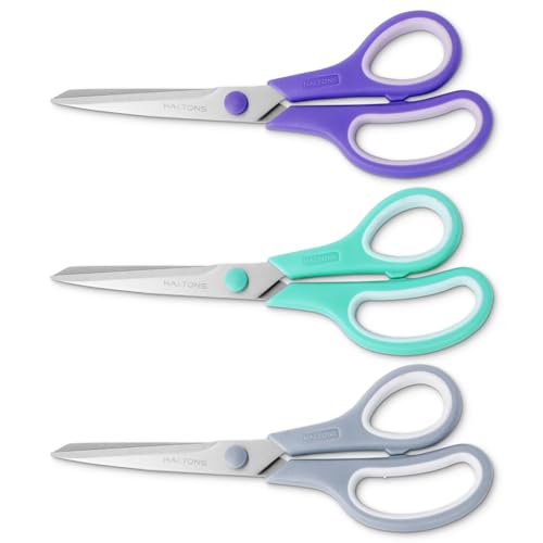 Haltons Multipurpose Scissors - Pack of 3 - Ultra Sharp Thickened Blades - Comfort-Grip Handles - Ergonomic Design - Reinforced Hinge - Metal & Plastic - 21x7.6 cm - Home Office Craft Kitchen