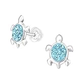 Charmed Owl 925 Sterling Silver Children's Aqua Crystal Turtle Stud Earrings