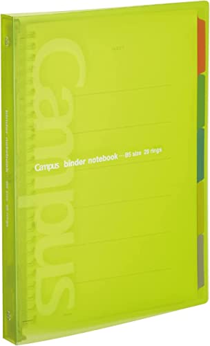 Image of Kokuyo Campus Slide Binder with 5 Tab Dividers, Middle Type, B5, 26 Holes, Up to 100 Sheets, Yellow Green (RU-P333NYG)
