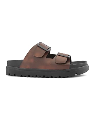Image of STANPHORD Men Double Buckle Slider Sandals | Faux Leather Fashion Chappal | EVA Non-Slip Cushioned Sole | Casual Summer Daily Indoor Outdoor Wear (TPAI 14102)