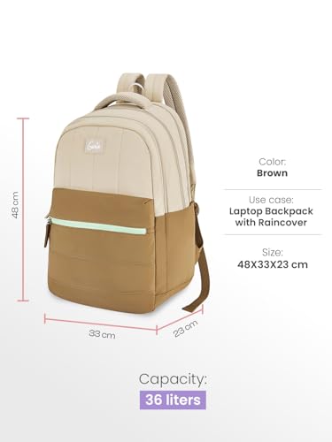 Image of Genie Marshmellow School Backpack For Girls |19 Inch-36 Litres With Laptop Sleeve, Rain cover, Three Compartments, |Best for Books, Water Bottles, Stationery, Laptop, Lunch Box & Essentials - Brown