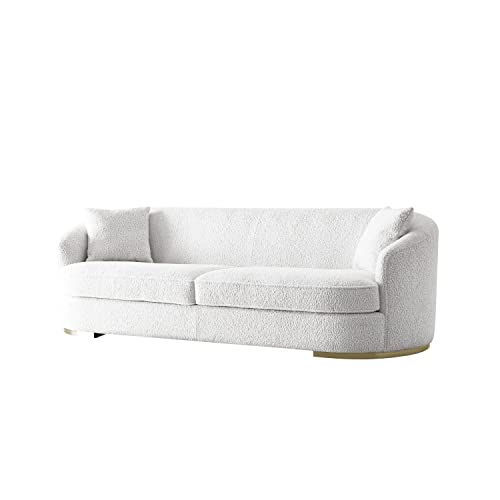 Acanva Wool-Like Upholstered Sofa For Living Room With Metal Base, Contemporary Style With Removable Padded, 99”W Couch, White #TOP2